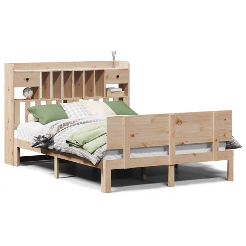 Cama con estantería sin colchón madera maciza de pino