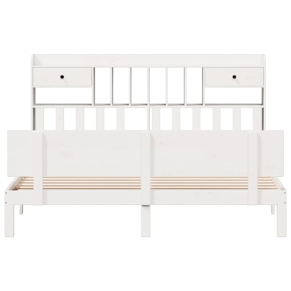 Cama con estantería sin colchón madera maciza blanca 180x200