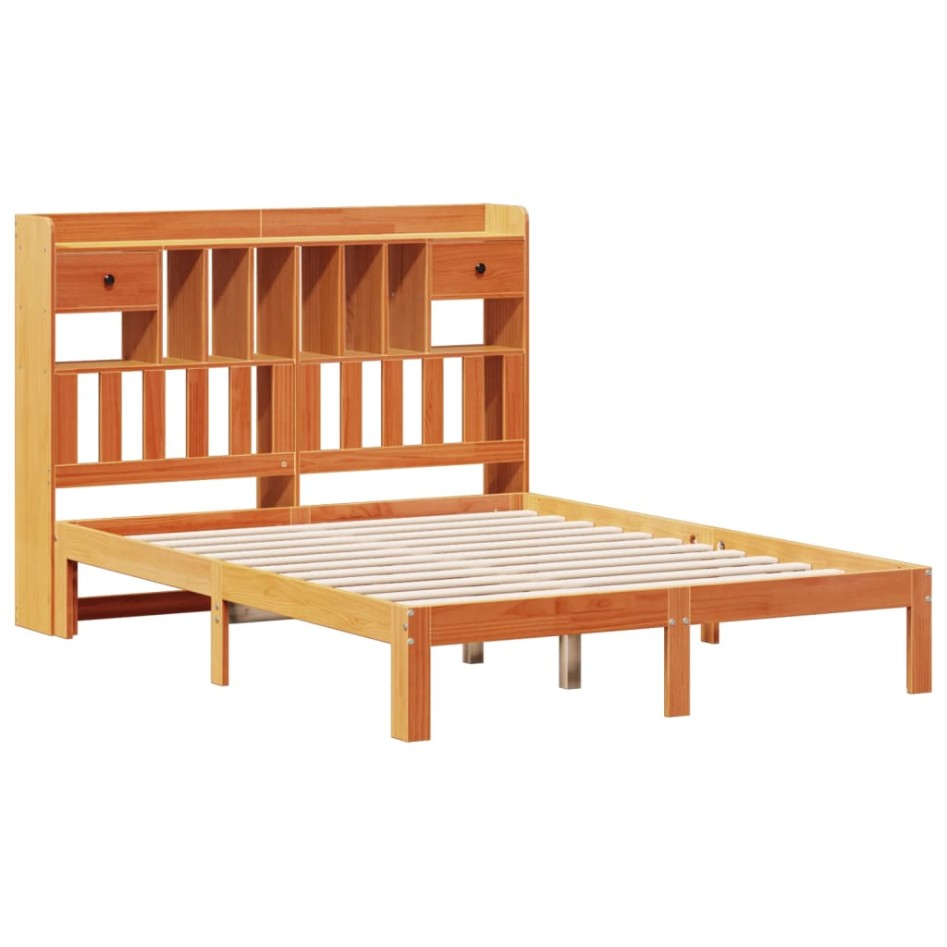 Cama con estantería sin colchón madera maciza marrón 140x200