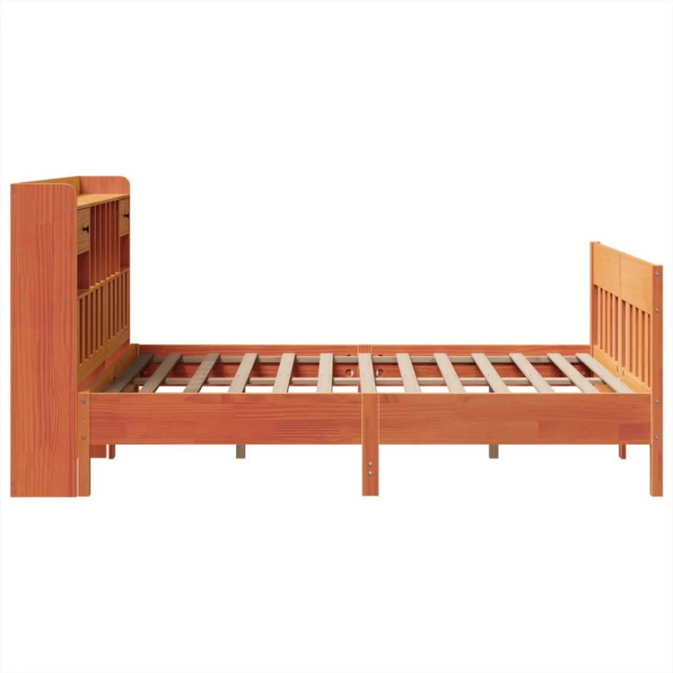 Cama sin colchón madera maciza de pino marrón cera 160x200