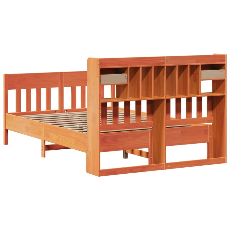 Cama sin colchón madera maciza de pino marrón cera 160x200