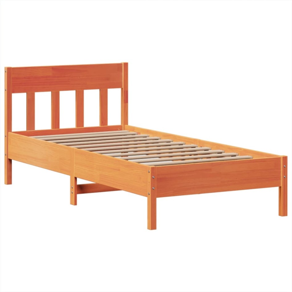 Cama sin colchón madera maciza de pino marrón cera 100x200