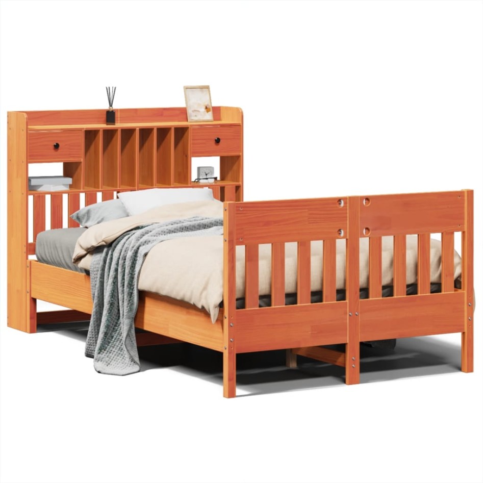 Estructura de cama sin colchón madera maciza marrón 135x190