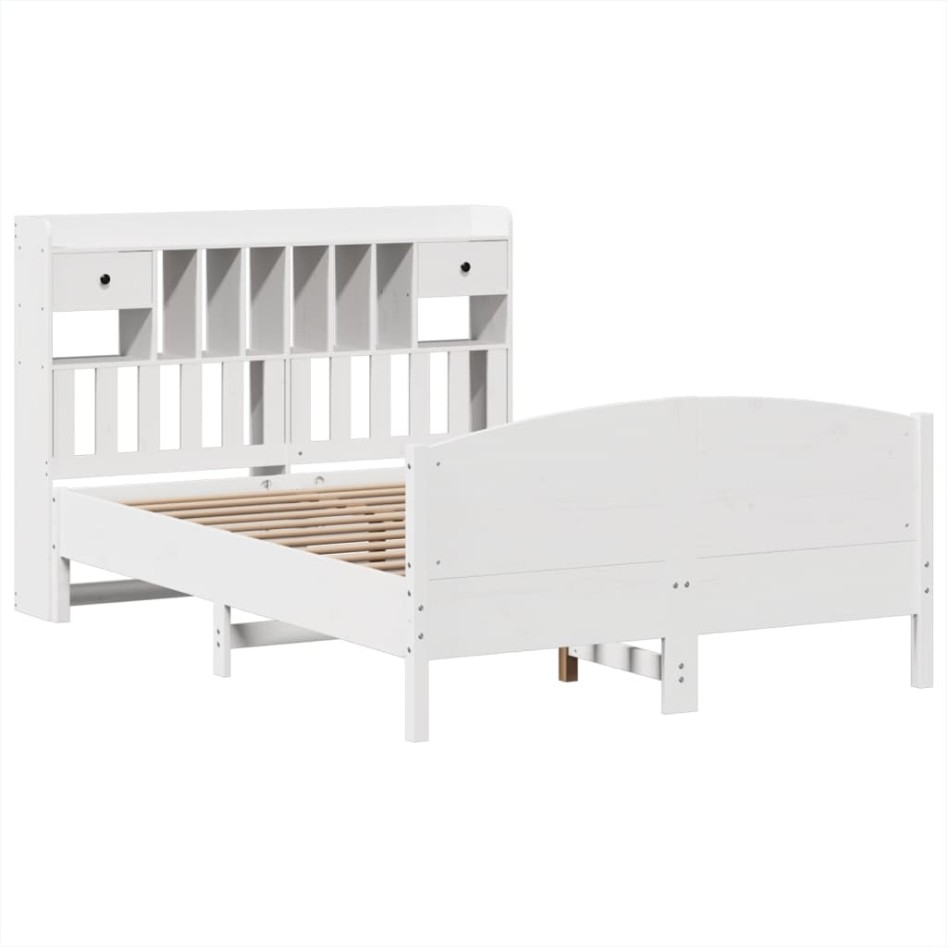 Cama con estantería sin colchón madera maciza blanca 140x190