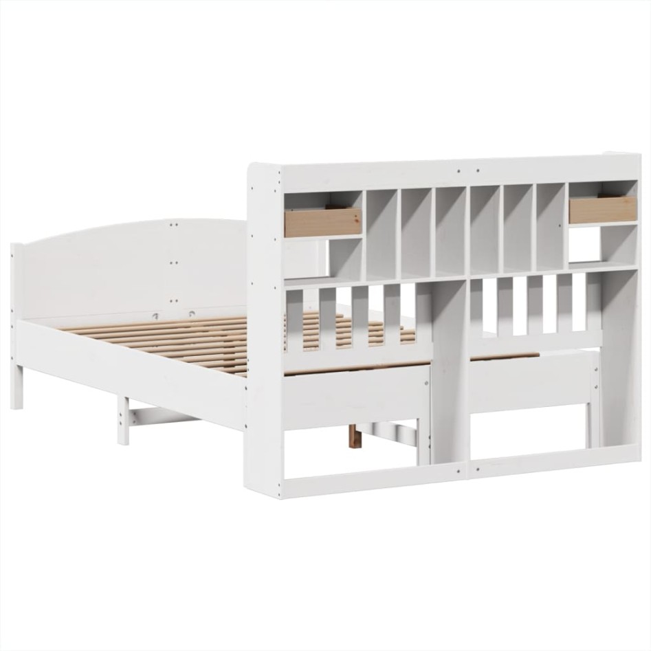 Cama con estantería sin colchón madera maciza blanca 140x190