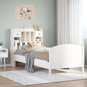 Cama con estantería sin colchón madera maciza blanca 100x200