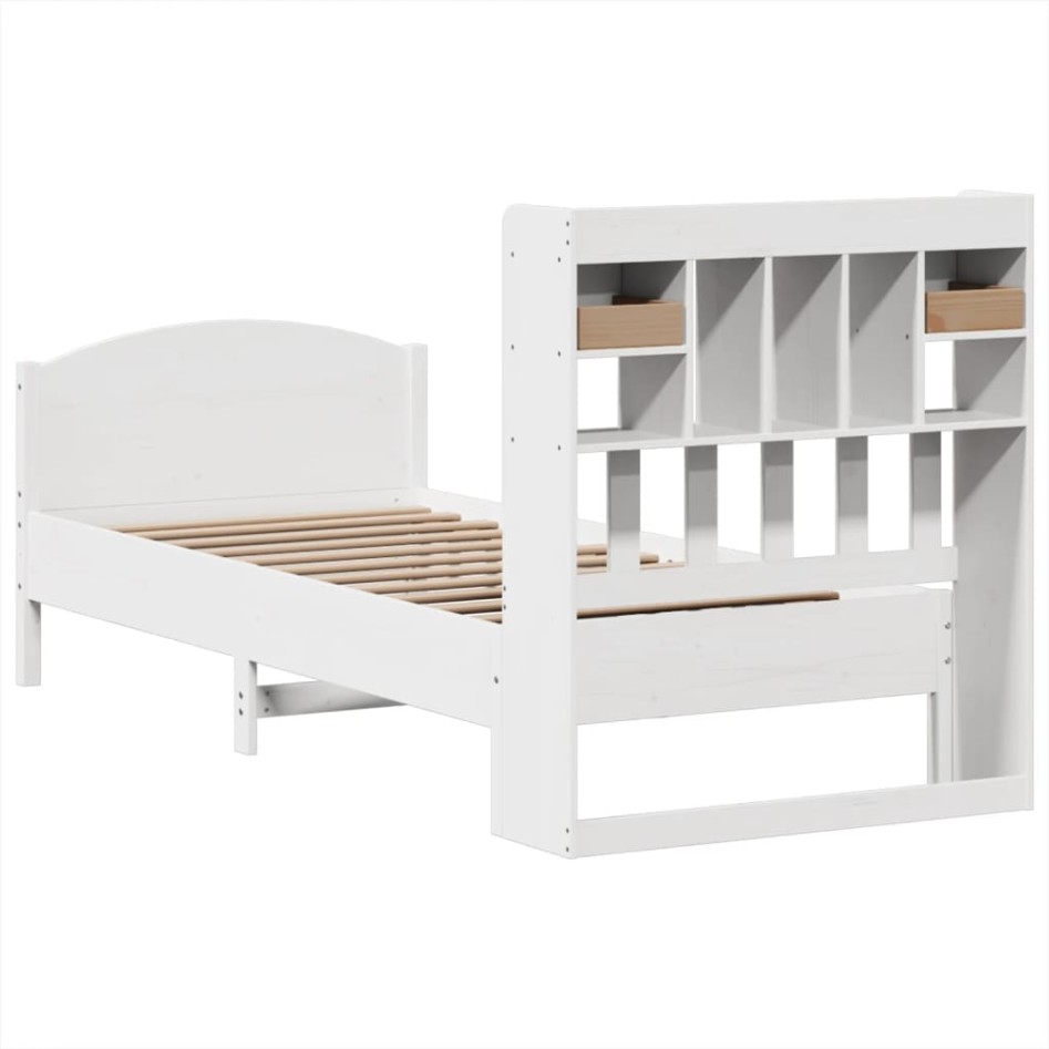 Cama con estantería sin colchón madera maciza blanca 100x200