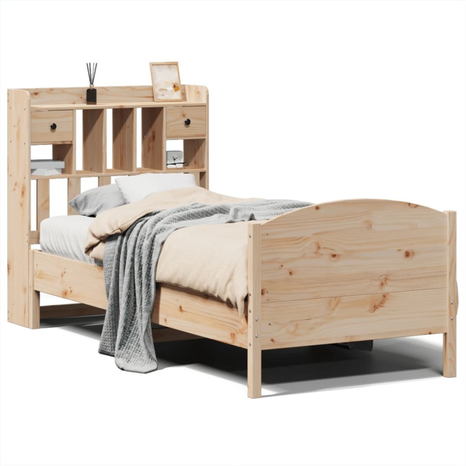 Cama con estantería sin colchón madera maciza de pino 75x190