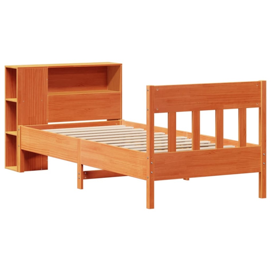Cama con estantería sin colchón madera maciza marrón 100x200