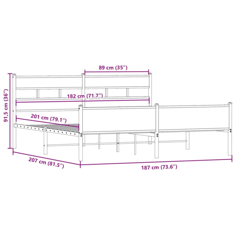 Estructura de cama sin colchón metal roble ahumado 180x200