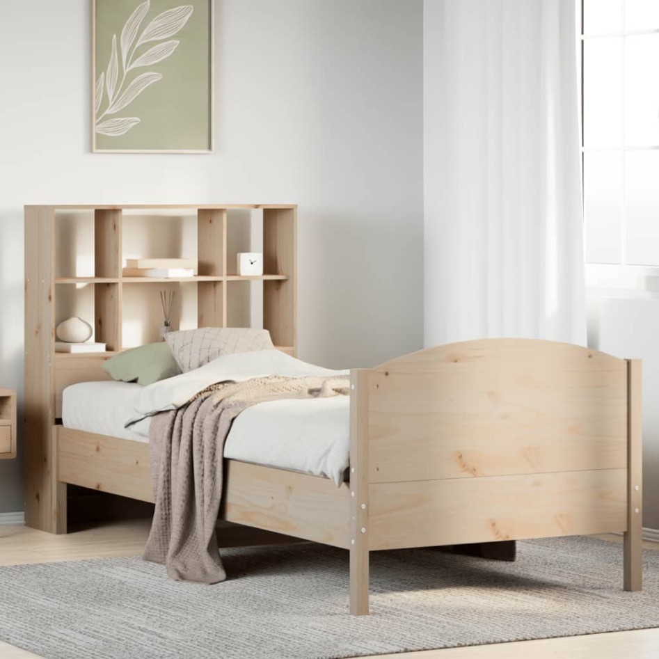 Cama con estantería sin colchón madera maciza de pino