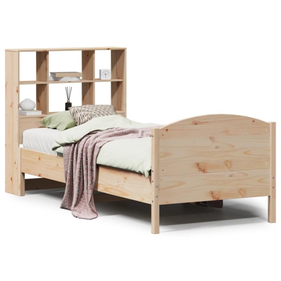 Cama con estantería sin colchón madera maciza de pino