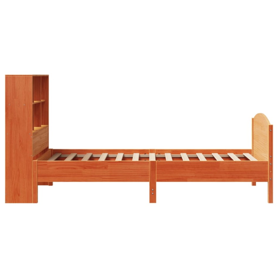 Cama con estantería sin colchón madera maciza marrón 90x190
