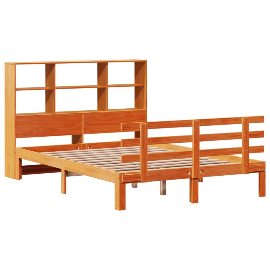 Cama con estantería sin colchón madera maciza marrón
