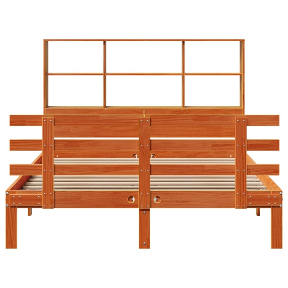 Cama con estantería sin colchón madera maciza marrón