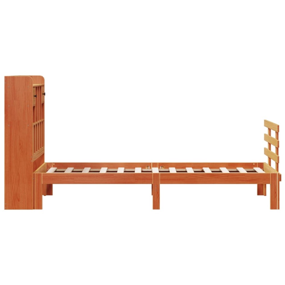 Cama con estantería sin colchón madera maciza marrón 90x190