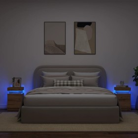 Mesitas noche con LED 2 uds madera roble artisian 35x39x55