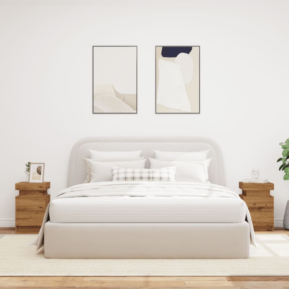 Mesitas noche con LED 2 uds madera roble artisian 35x39x55