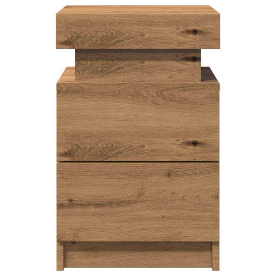 Mesitas noche con LED 2 uds madera roble artisian 35x39x55