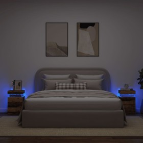 Mesitas de noche con LED 2 uds madera envejecida 35x39x55