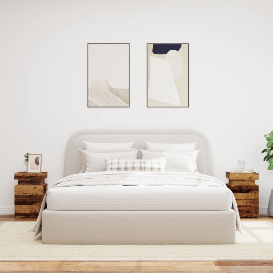 Mesitas de noche con LED 2 uds madera envejecida 35x39x55