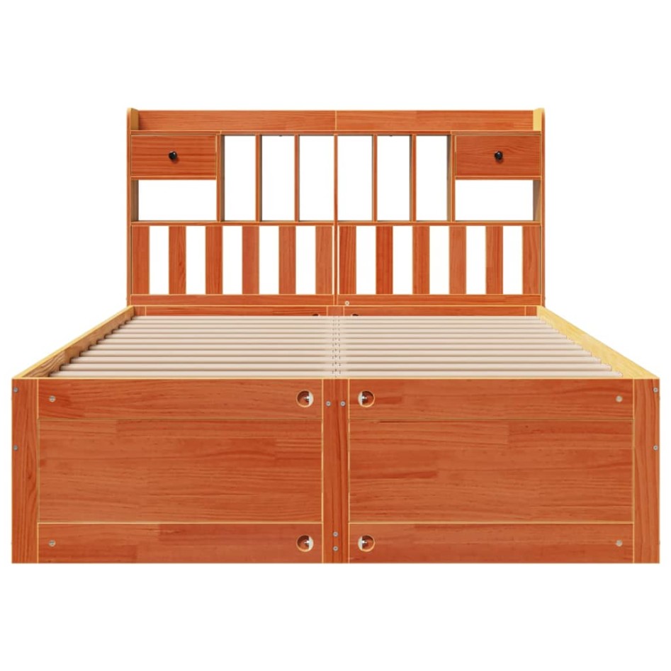 Cama con estantería sin colchón madera maciza marrón 160x200