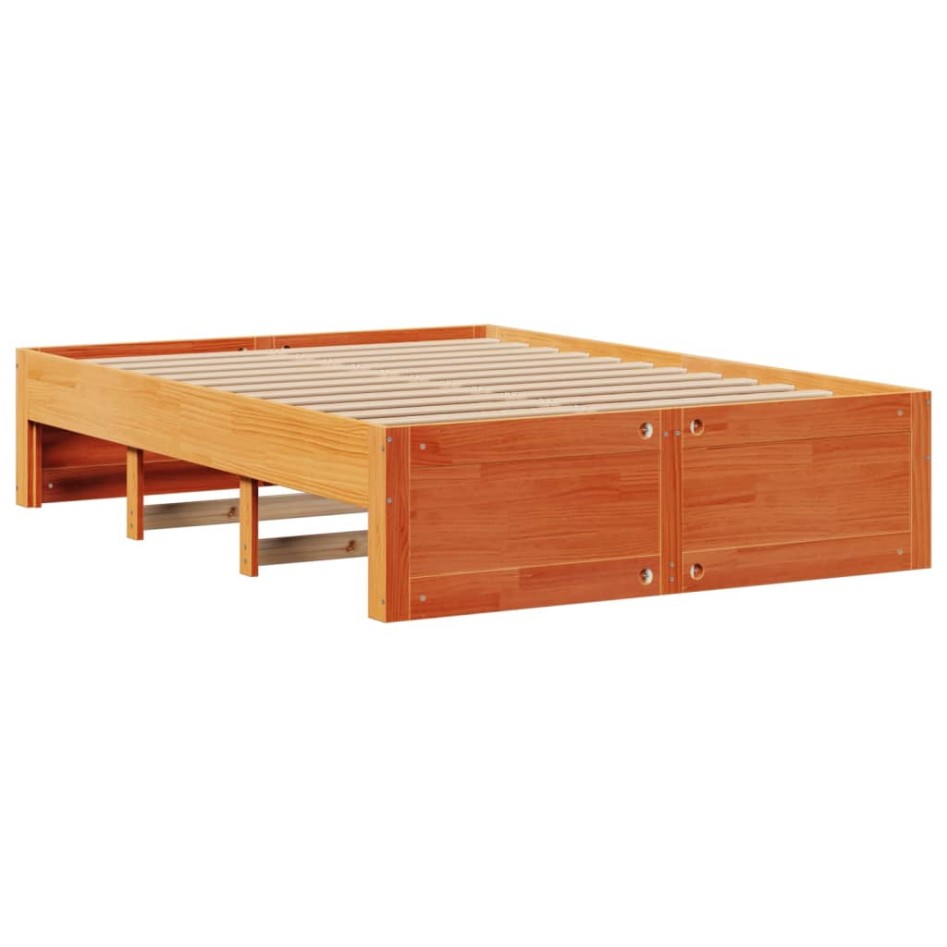 Cama con estantería sin colchón madera maciza marrón 160x200