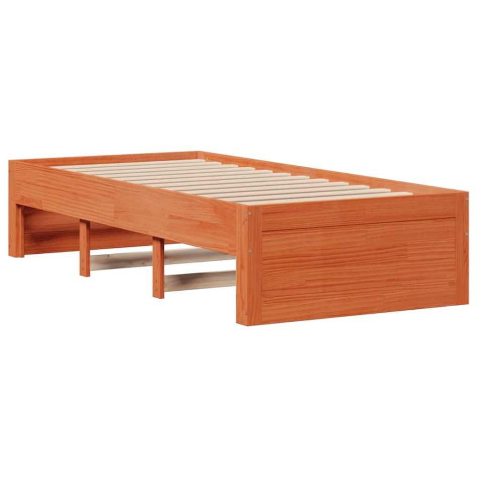 Cama con estantería sin colchón madera maciza marrón 100x200