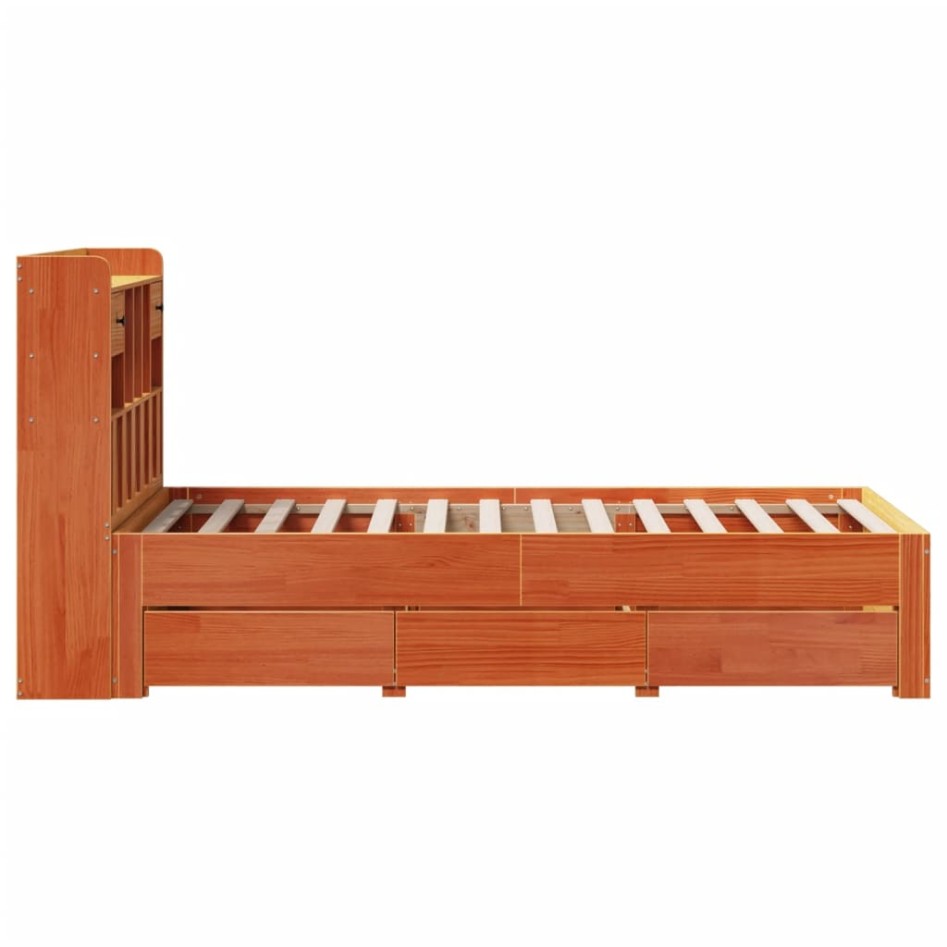 Cama con estantería sin colchón madera maciza marrón 100x200