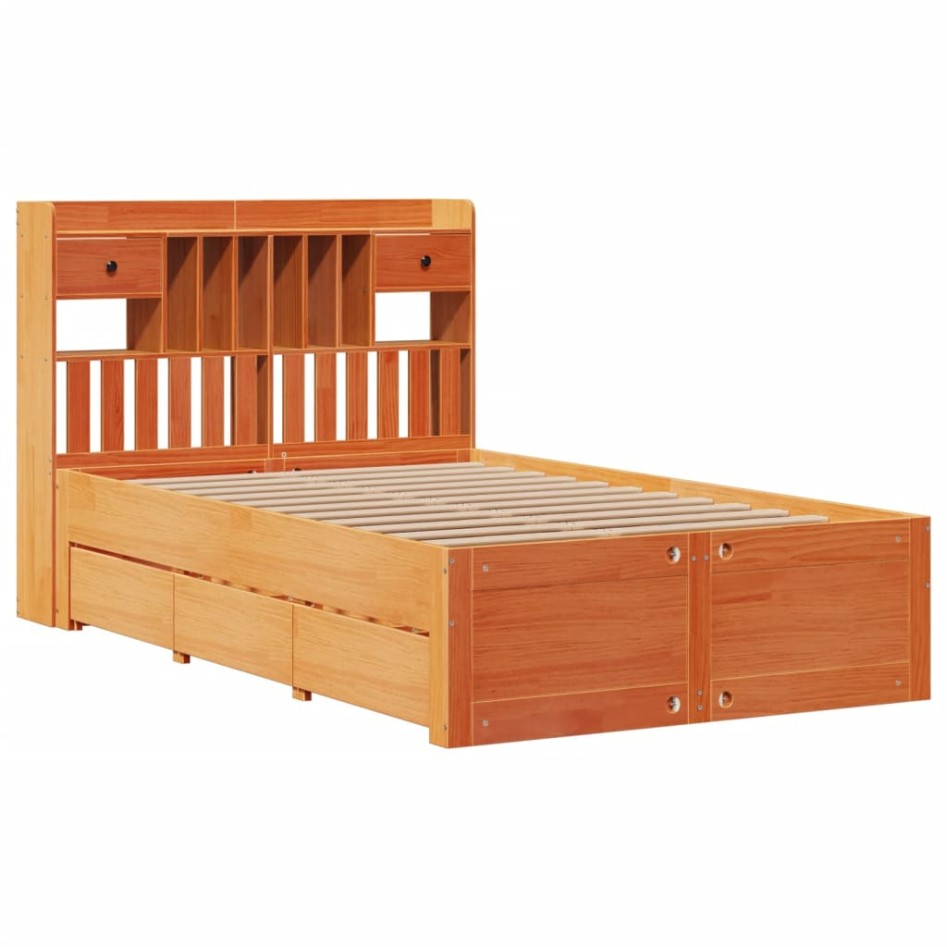 Cama con estantería sin colchón madera maciza marrón