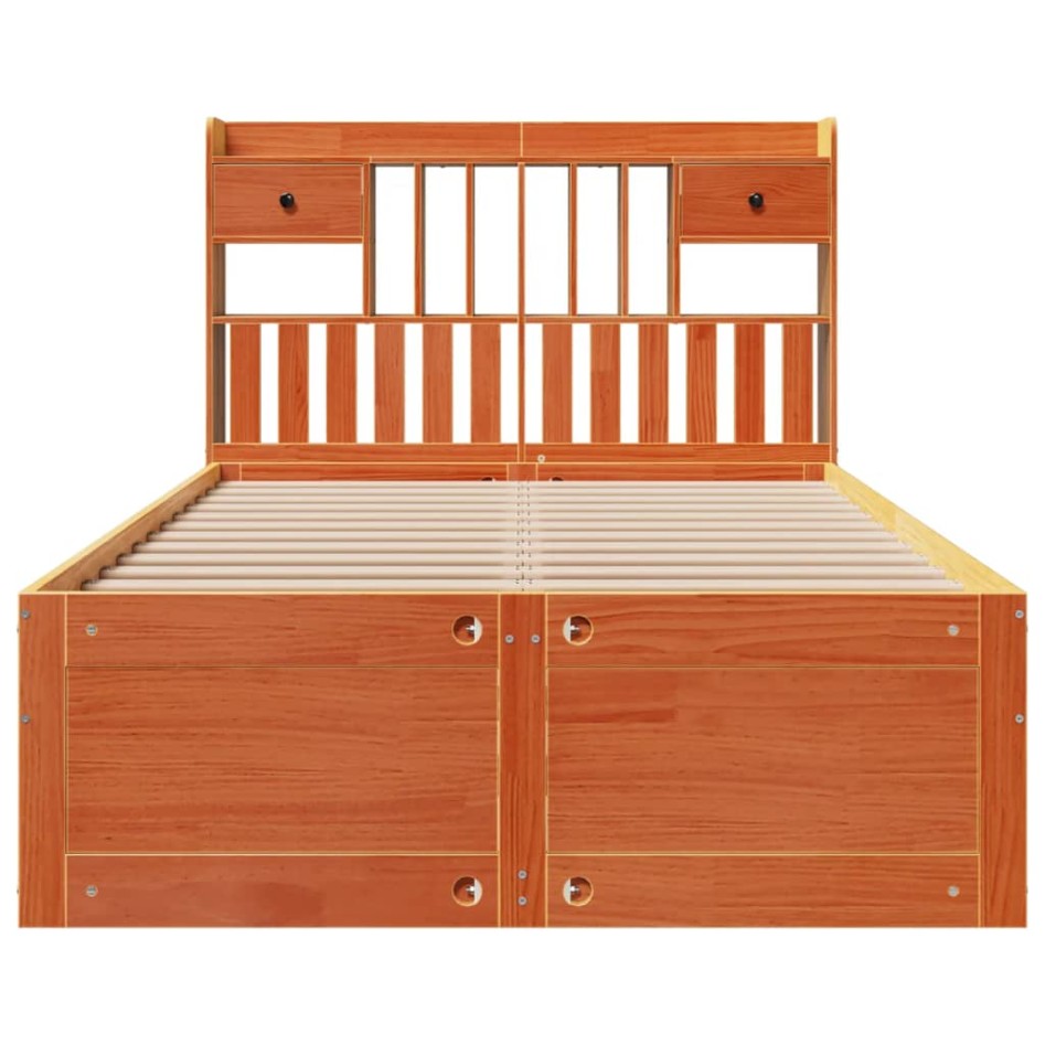 Cama con estantería sin colchón madera maciza marrón
