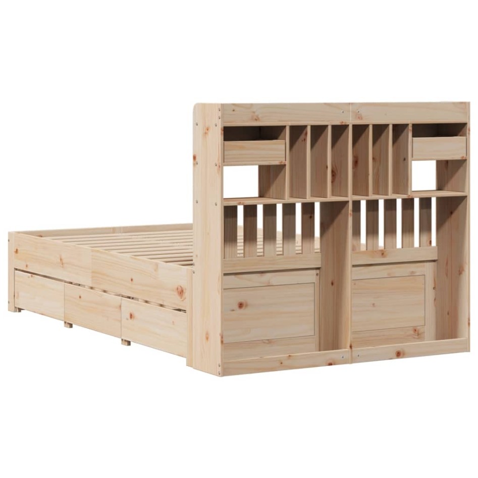 Cama con estantería sin colchón madera maciza de pino