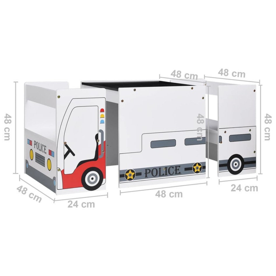 Mesa y sillas infantiles 3 pzas diseño coche de policía