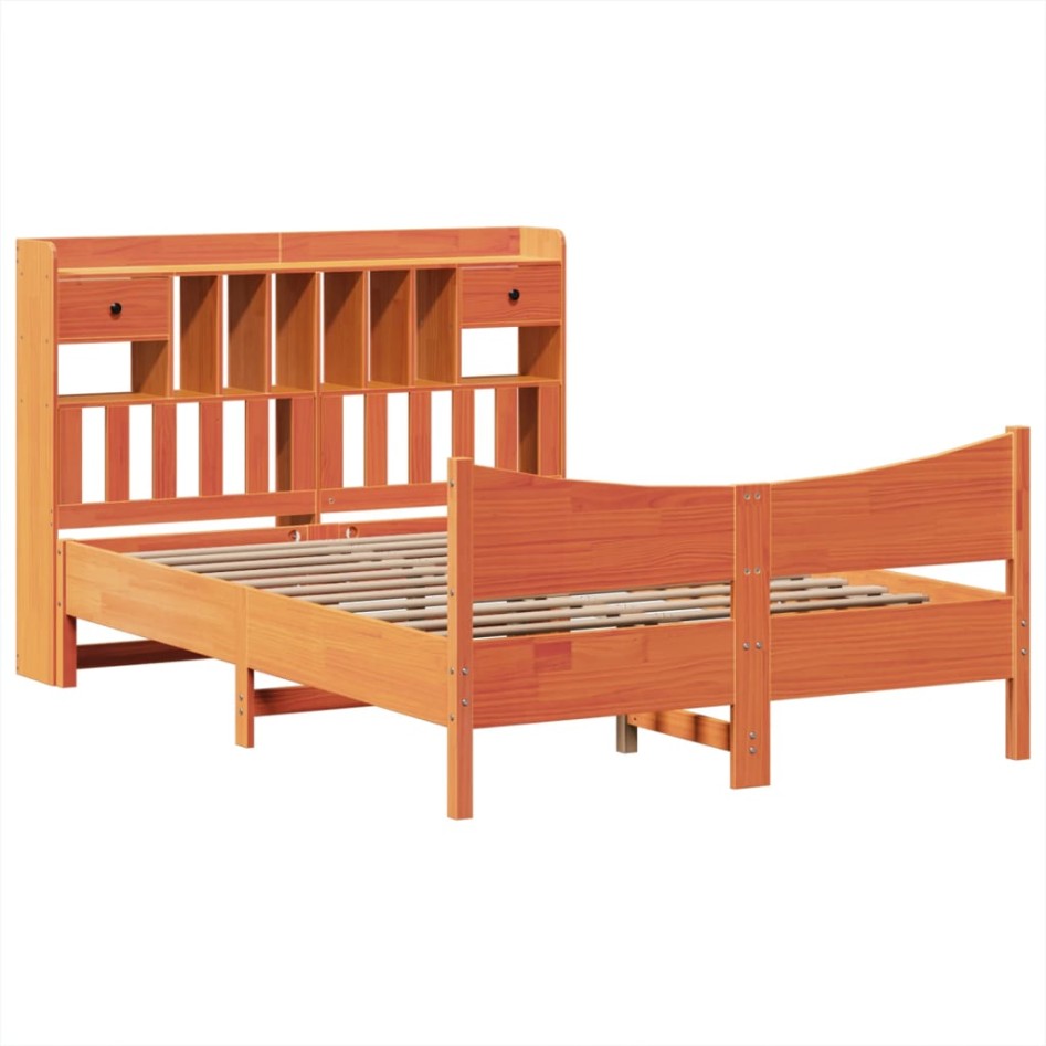 Cama sin colchón madera maciza de pino marrón cera 140x200