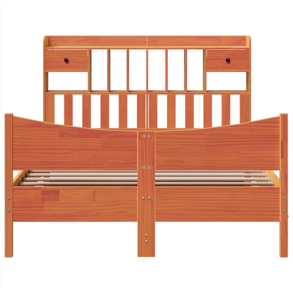 Cama sin colchón madera maciza de pino marrón cera 140x200