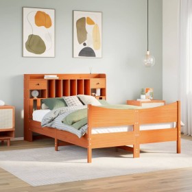 Cama sin colchón madera maciza de pino marrón cera 140x190