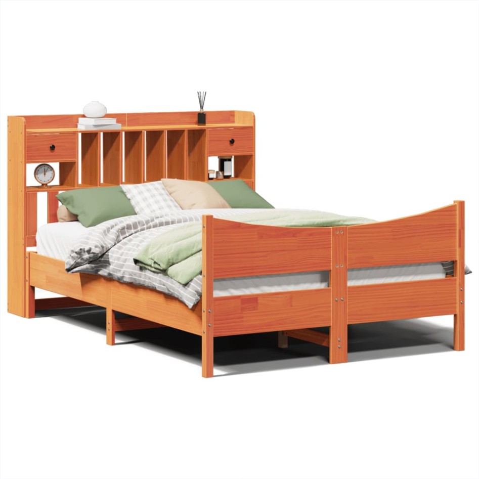 Cama sin colchón madera maciza de pino marrón cera 140x190