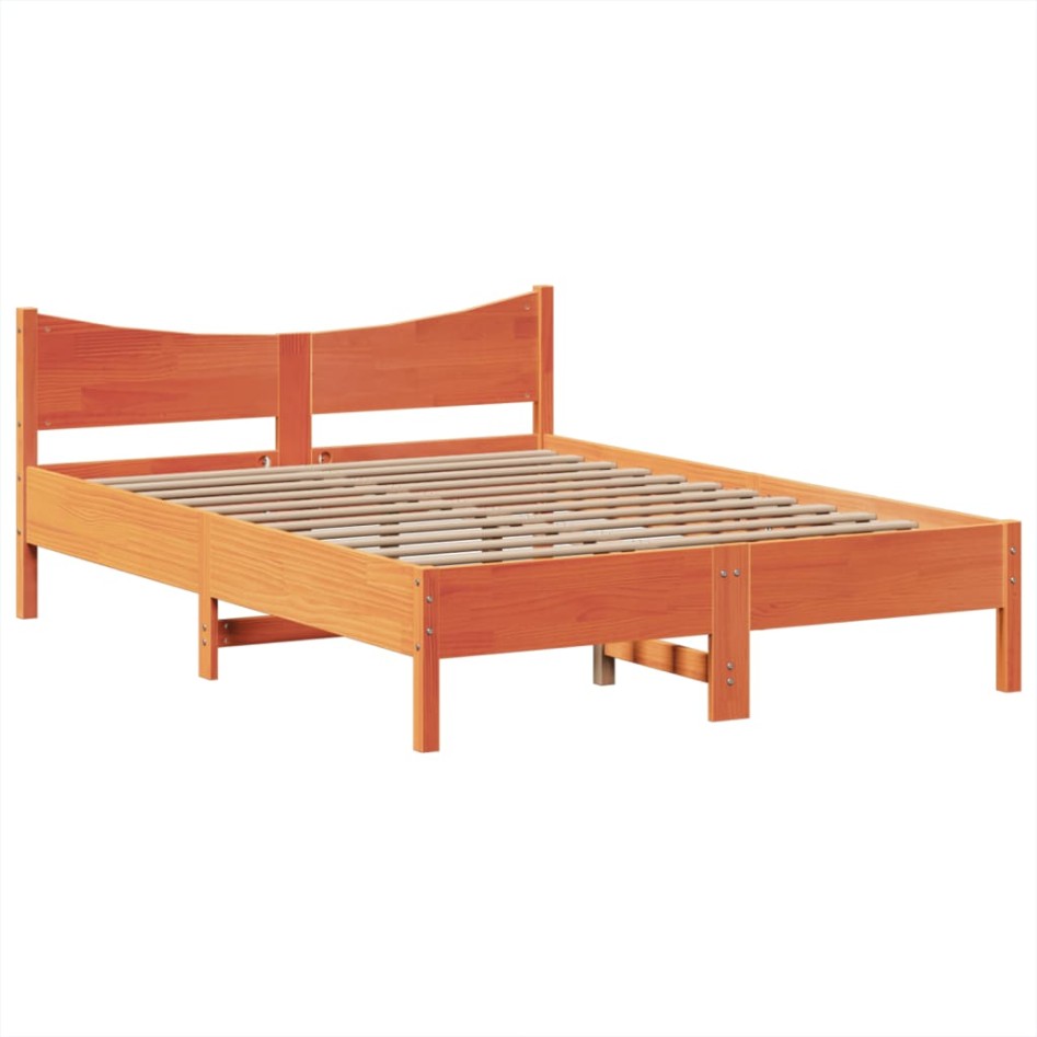 Cama sin colchón madera maciza de pino marrón cera 140x190