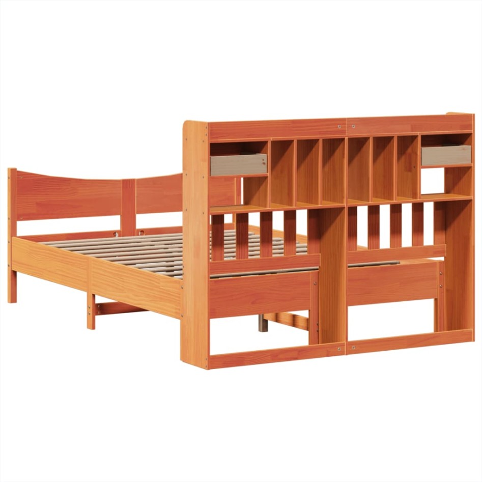 Cama sin colchón madera maciza de pino marrón cera 140x190