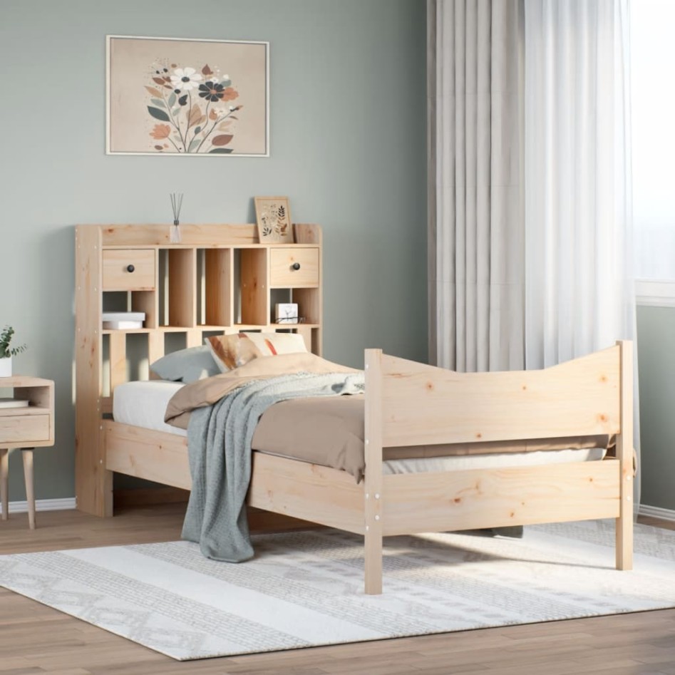 Estructura de cama sin colchón madera maciza de pino 90x190