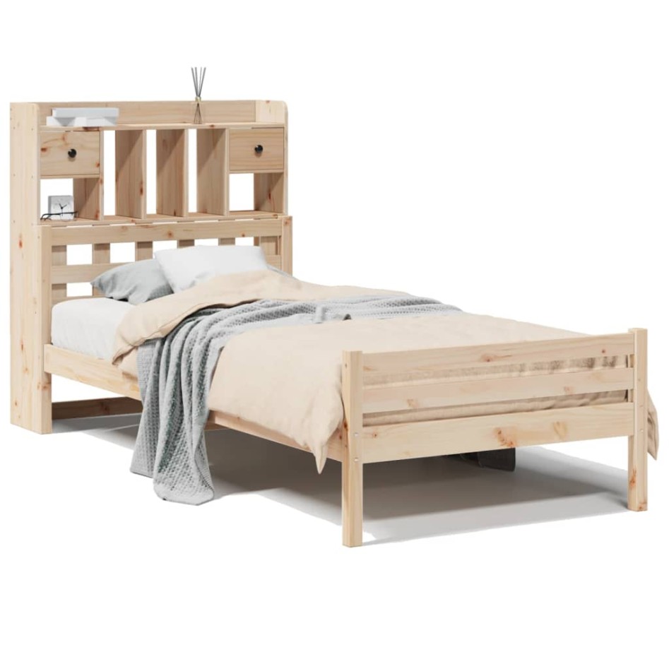 Cama con estantería sin colchón madera maciza de pino