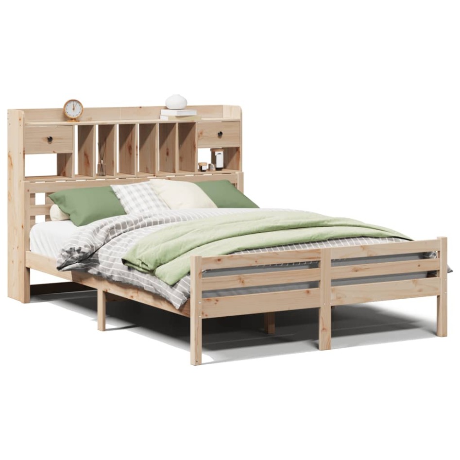 Cama con estantería sin colchón madera maciza de pino