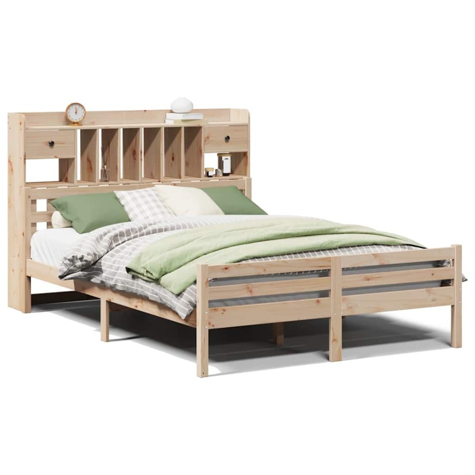 Cama con estantería sin colchón madera maciza de pino