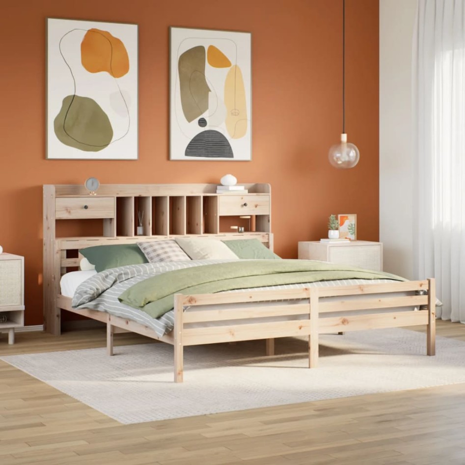 Cama con estantería sin colchón madera maciza de pino