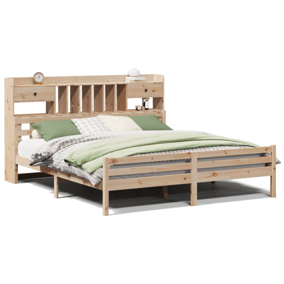 Cama con estantería sin colchón madera maciza de pino