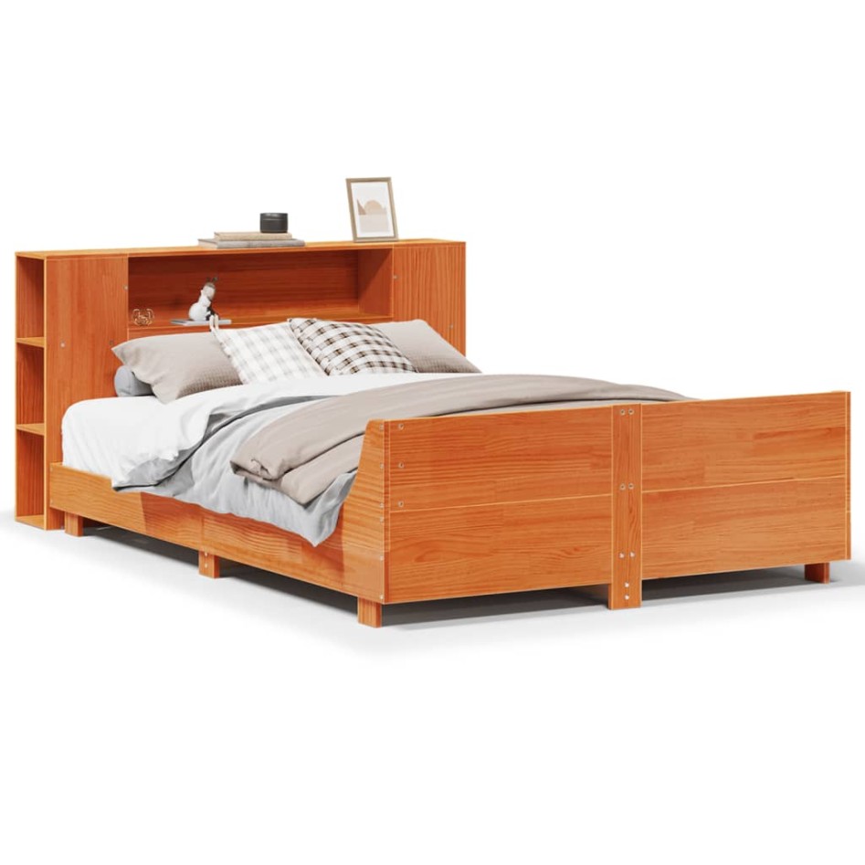 Cama sin colchón madera maciza pino marrón cera 150x200