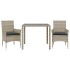 Set comedor jardín 3 pzas y cojines ratán PE vidrio gris