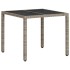Set comedor jardín 3 pzas y cojines ratán PE vidrio gris