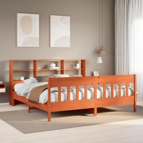 Cama sin colchón madera maciza de pino marrón cera 180x200
