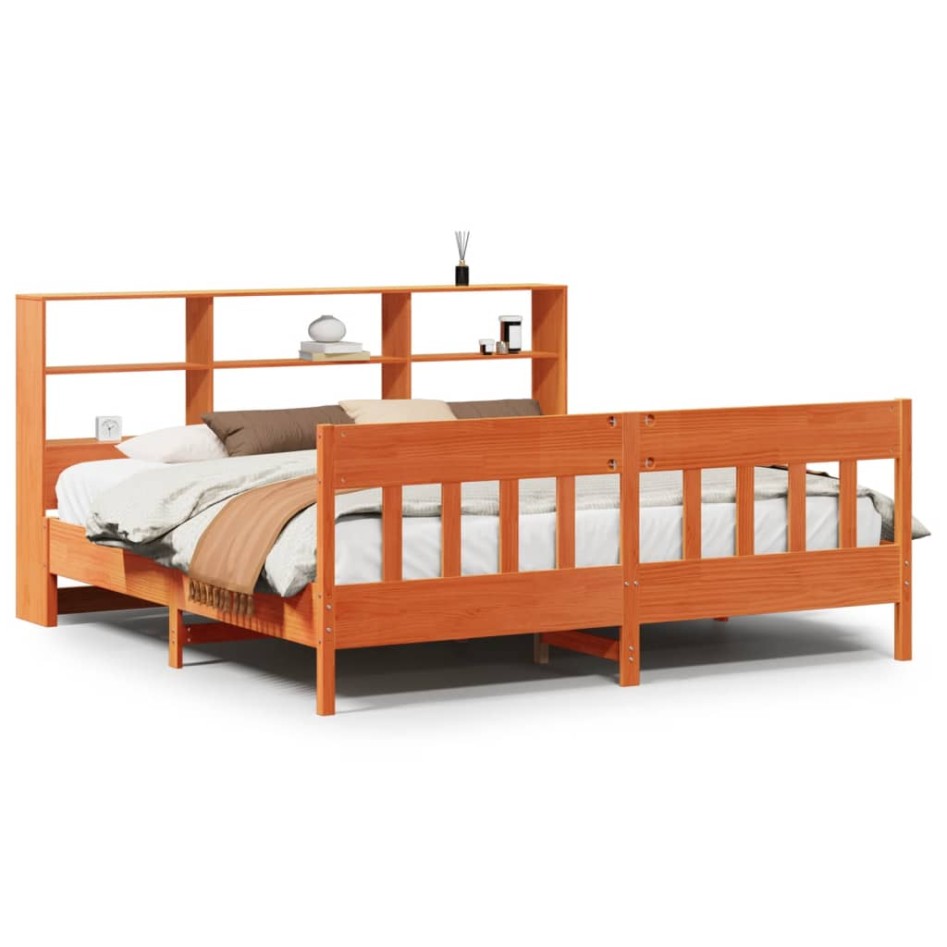 Cama sin colchón madera maciza de pino marrón cera 180x200
